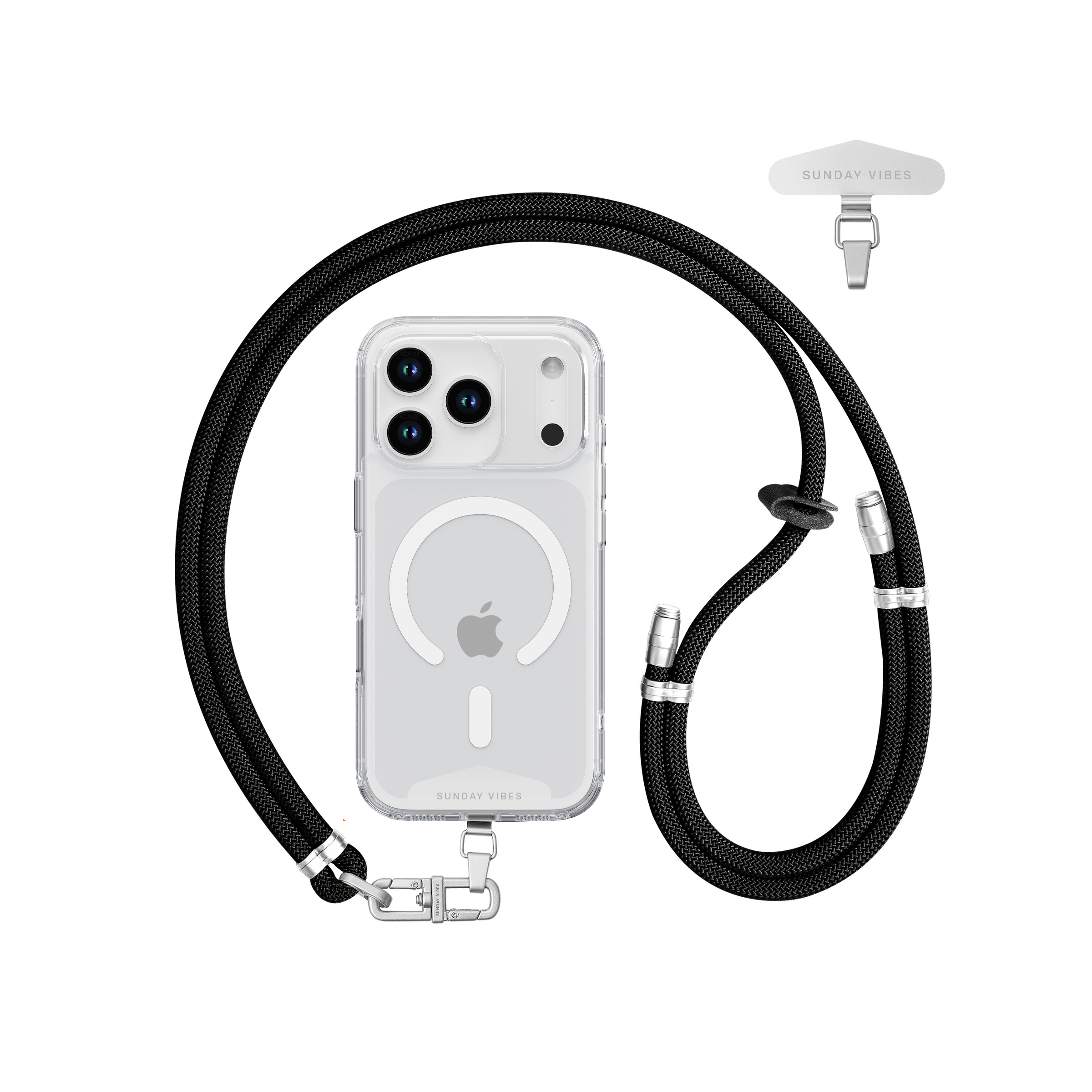 Adjustable Crossbody Lanyard - Black Silver